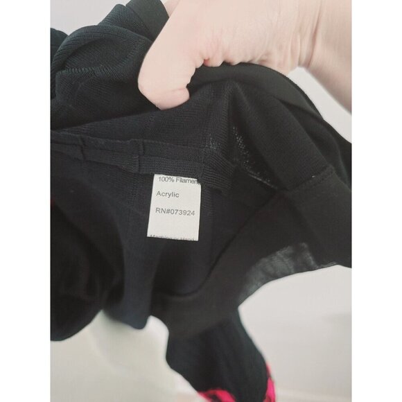 Ming Wang Open Front Knit Ribbon Black Pink Cardigan Sweater L Petite PL - Picture 9 of 9